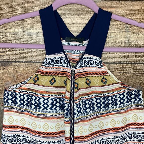 THML 1/2 Zip Multi Pattern Striped Racerback Tank Top Round Hem Size Small - Picture 2 of 7